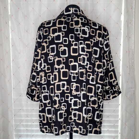 Maggie Barnes Geometric Button Up Lagenlook Career Office Work Blouse Top 1X - Picture 2 of 6
